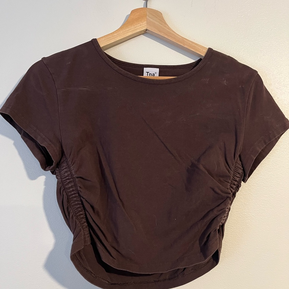 Aritzia TNA Chocolate Brown Ruched Crop Top